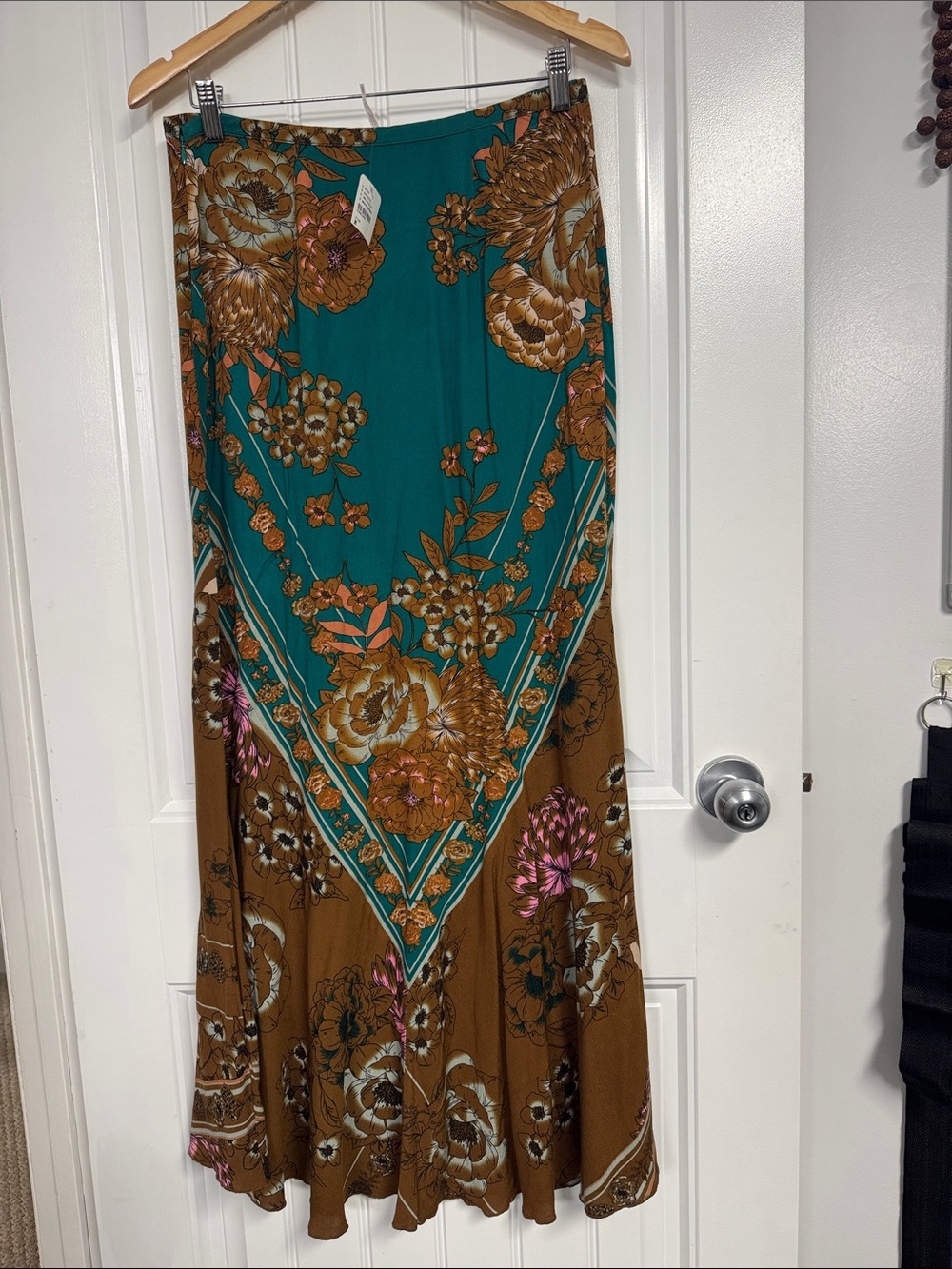 Free People Teal and Brown Floral Maxi Skirt